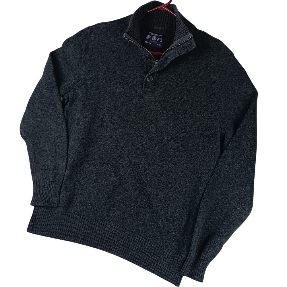 American Eagle Outfitters Henley Sweater Men XL Dark‎ Charcoal Gray Heavy Knit